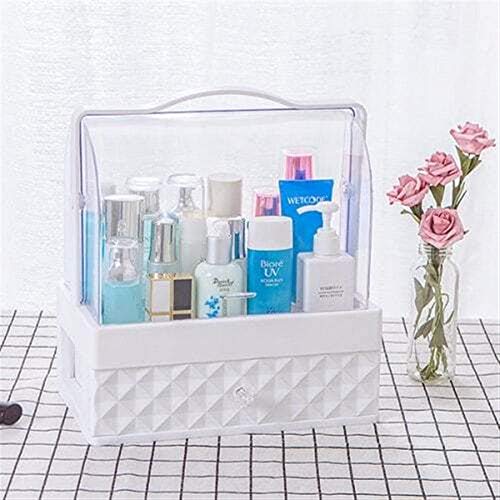Preisvergleich Produktbild Hohe Kapazität Hohe Qualität Wasserdicht Staubschutzhülle Mit Kosmetischer Hohe Qualität, Schublade Desktop Hohe Qualität Schminktisch Aufbewahrungstasche Lippenstift Hautpflege Rack - Weiß Mädchen-Pr