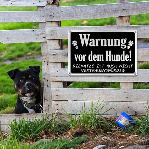 Goodvia Türschild Warnung vor dem Hunde Aluminium 30x20cm |A4 Vorsicht Hund Schild Lustig, Vorsicht vor der Katze