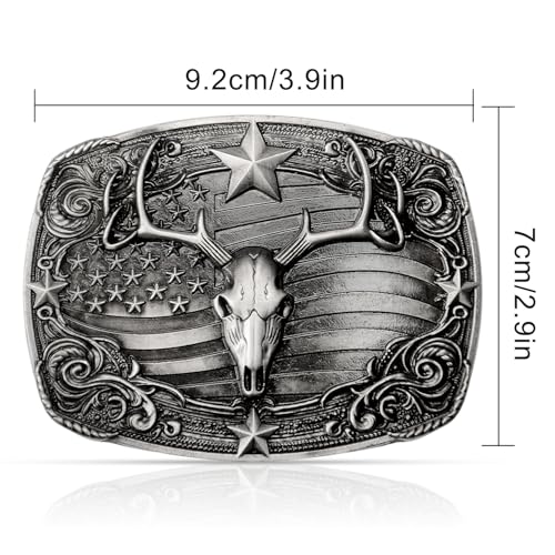 Superkred Western Belt Buckle for Men - Deer Belt Buckle Cowboy Belt Buckles Western BeltsBuckles for Men & Women Boys Cowboy Cowgirl (Silver)