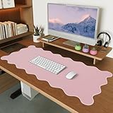 iCasso Leather Desk Pad Pink,Extra Large Mouse Pad for Desktop,Waterproof PU Nail Table Mat,Cute Scalloped Keyboard Mats for Women Girl,Non-Slip Desk Cover Mat for Office Home Dorm
