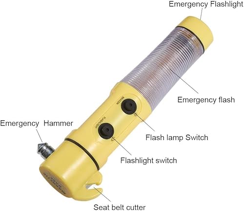 Hnf Shop E1738 4-In-1 Car Safety Emergency Escape Tool Seat Belt Cutter Window Breaker Hammer Led Flash Light Beacon Flashlight thumb #2
