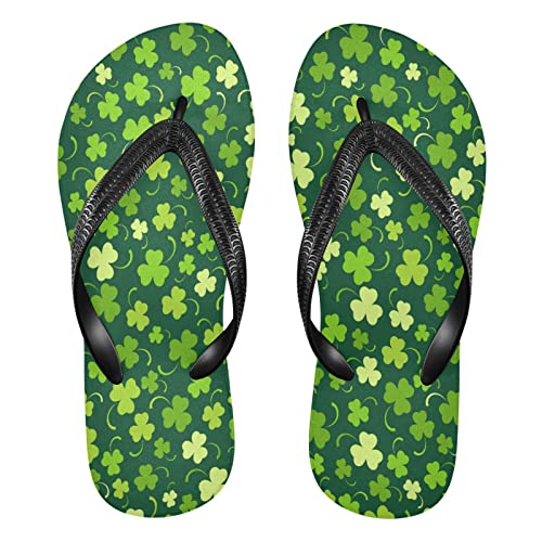 St Patricks Day Clovers Shamrock Womens Flip Flops Irish Magical Leaves Green Spring Summer Beach Sandals Casual Thong Slippers Comfortable Shower Slippers Non Slip Water Sandals shoes M