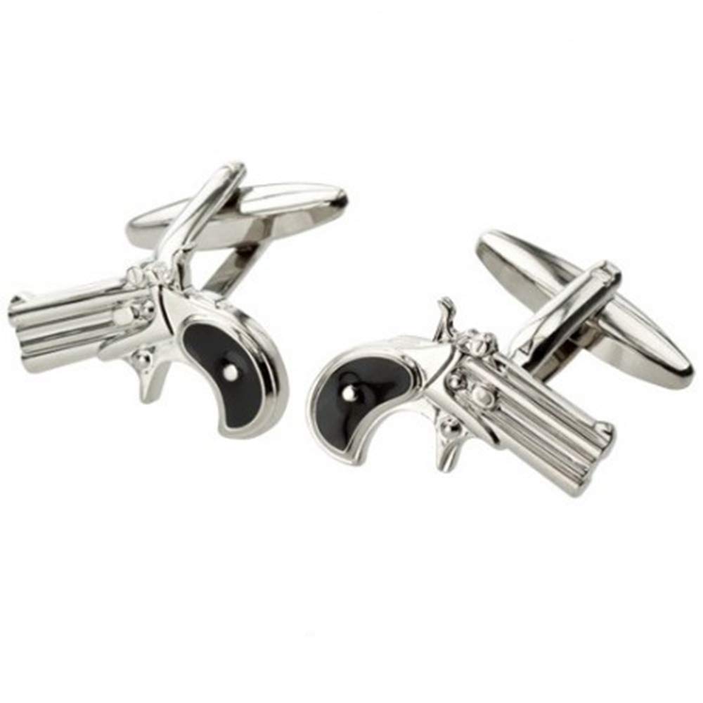 Onyx Art Metallic Revolver pistol gun Designer Cufflinks in Gift box - CK129