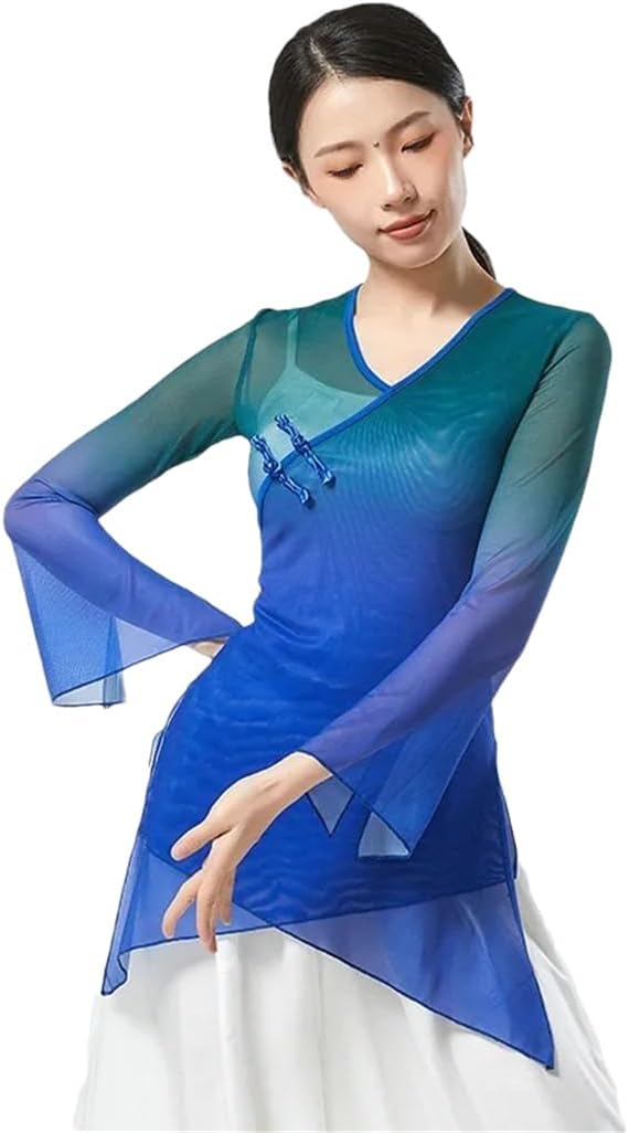 Women's Classical Dance Gradient Color Tops Chinese Folk Dance Tops Only
