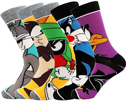 Casual Patterned Crew Socks Pack(5 Pairs) Funny Crazy Novelty Comics Cotton Socks for Men Women