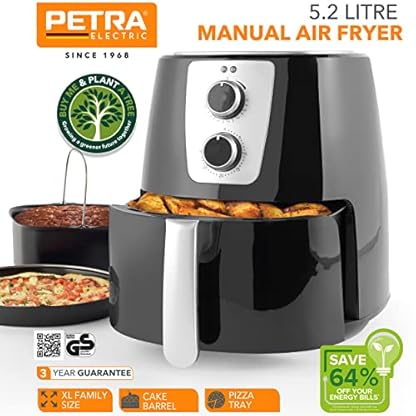 Petra PT5175VDEEU10 5,2L Heißluftfritteuse, Manuell Ölfreie Fritteuse, antihaftbeschichteter XL-Frittierkorb, Heißluftzirkulation, 30-Minuten-Timer, mit Pizza- und Kuchenblech, Temperaturregler, 1300W – Bild 3