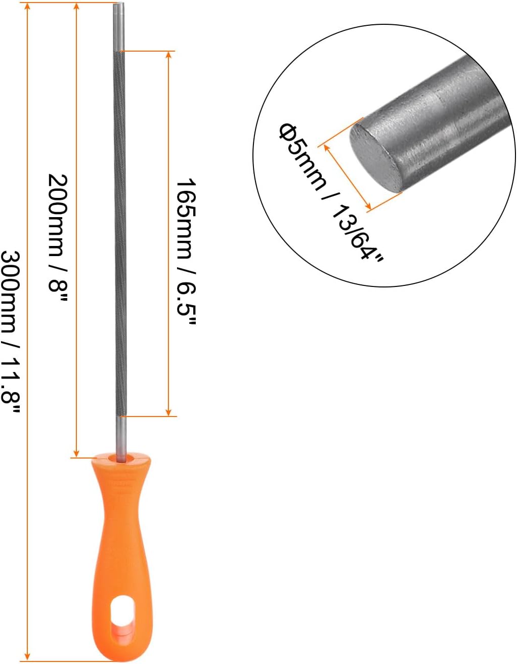 HARFINGTON 2pcs Chainsaw File 13/64"(5mm) Chrome Steel Double Cut Round Rasp with Plastic Handle for Chain Saw Polishing image 2