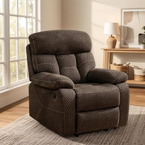 Image of Oversized Corduroy Recliner Chair, Manual Lazy Boy Recliner with Home Theater Seating, Breathable Living Room Reclining Chair for Adults Reading, Gaming, Relax, Brown