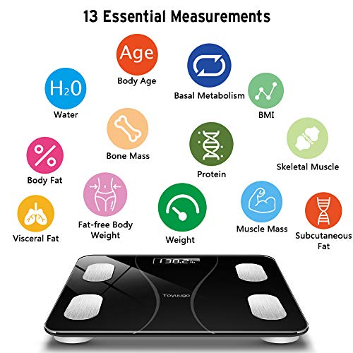 Bluetooth Body Fat Scale, Smart Wireless Bmi Digital Bathroom Weight Scale Body Composition Monitor Health Analyzer With Smartphone App For Body Weight, Fat, Water, Bmi, Bmr (Black) #TOP2
