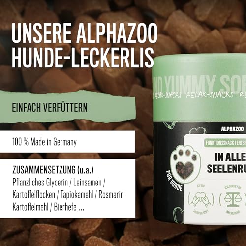alphazoo In Aller Seelenruhe 60 g – Snack für Hunde mit Baldrian, Melisse & Ashwagandha. Ergänzungsfuttermittel zur Unterstützung von Entspannung & innerer Balance. Ohne künstliche Zusätze.