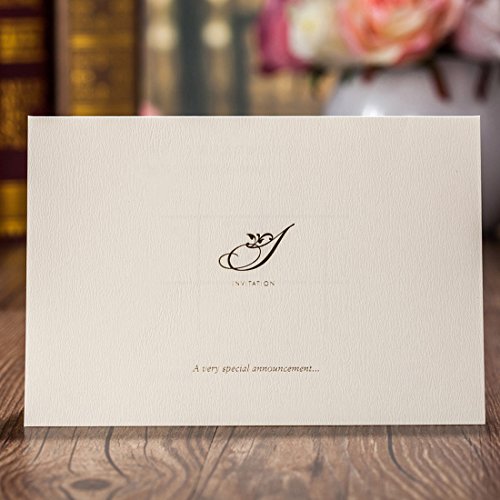 Wishmade Gold Heart Laser Cut Wedding Invitations Cards Kits 50 Pieces Elegant Floral Paper Invites For Marriage Cardstock Engagement Birthday Bridal Shower (Gold) #TOP4