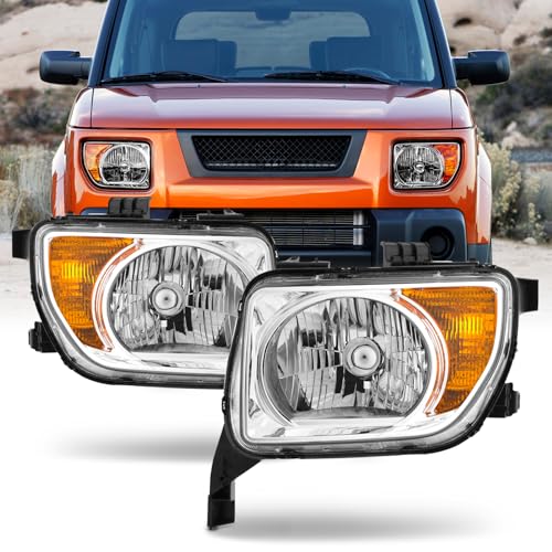 AKKON - Fit 2003 2004 2005 2006 Honda Element 03-06 Halogen Type Headlight Headlamp Chrome Housing Driver - Passenger Direct Replacement