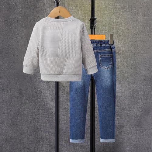 White long-sleeved textured sweatshirt + jeans, suitable for boys 100-140 cm casual two-piece suit.2