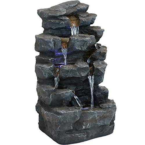 Sunnydaze 24-Inch Grotto Falls Polyresin Outdoor Water Fountain with LED Lights