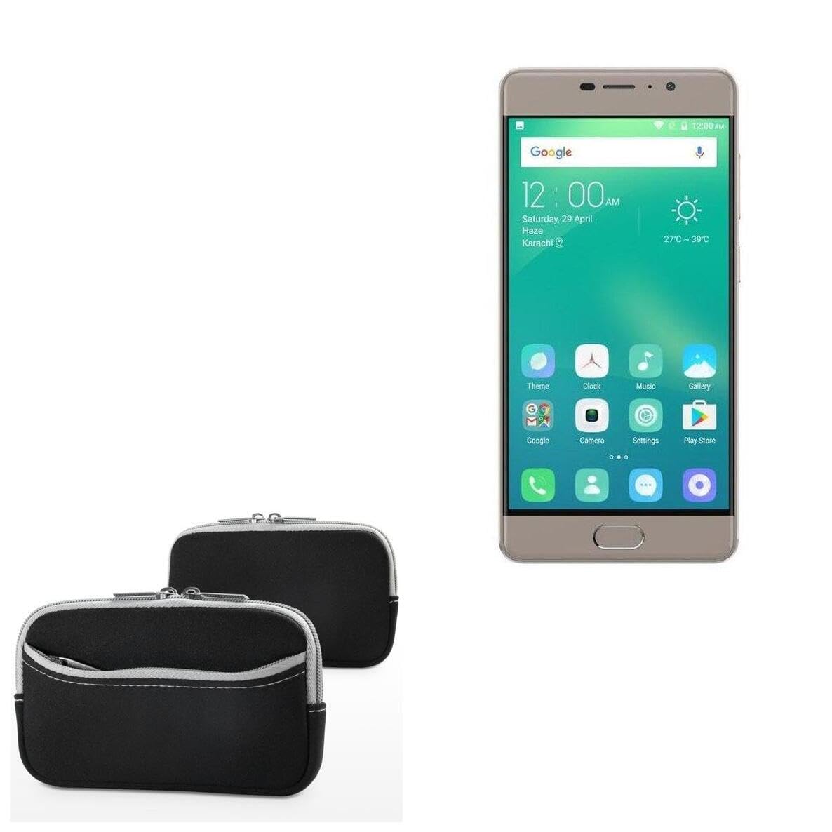 BoxWave Case Compatible with QMobile Noir E2 - SoftSuit with Pocket, Soft Pouch Neoprene Cover Sleeve Zipper Pocket - Jet Black with Grey Trim