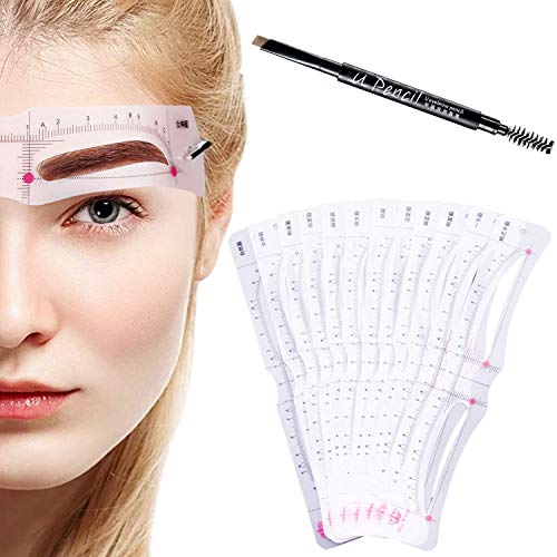 Eyebrow Stencils 12pcs Shapes Reusable Eyebrow Template with Strap for Women Girls,Including eyebrow pencil