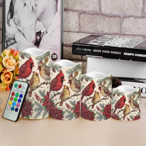 Image of Cardinal Holly Color Changing Electric Candles, 4 Pack
