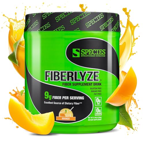 Image of Species Nutrition Fiberlyze Fiber Supplement, Psyllium Based Soluble & Insoluble Fiber Powder for Healthy Colon, Digestive Functions (Mango, 30 Servings)