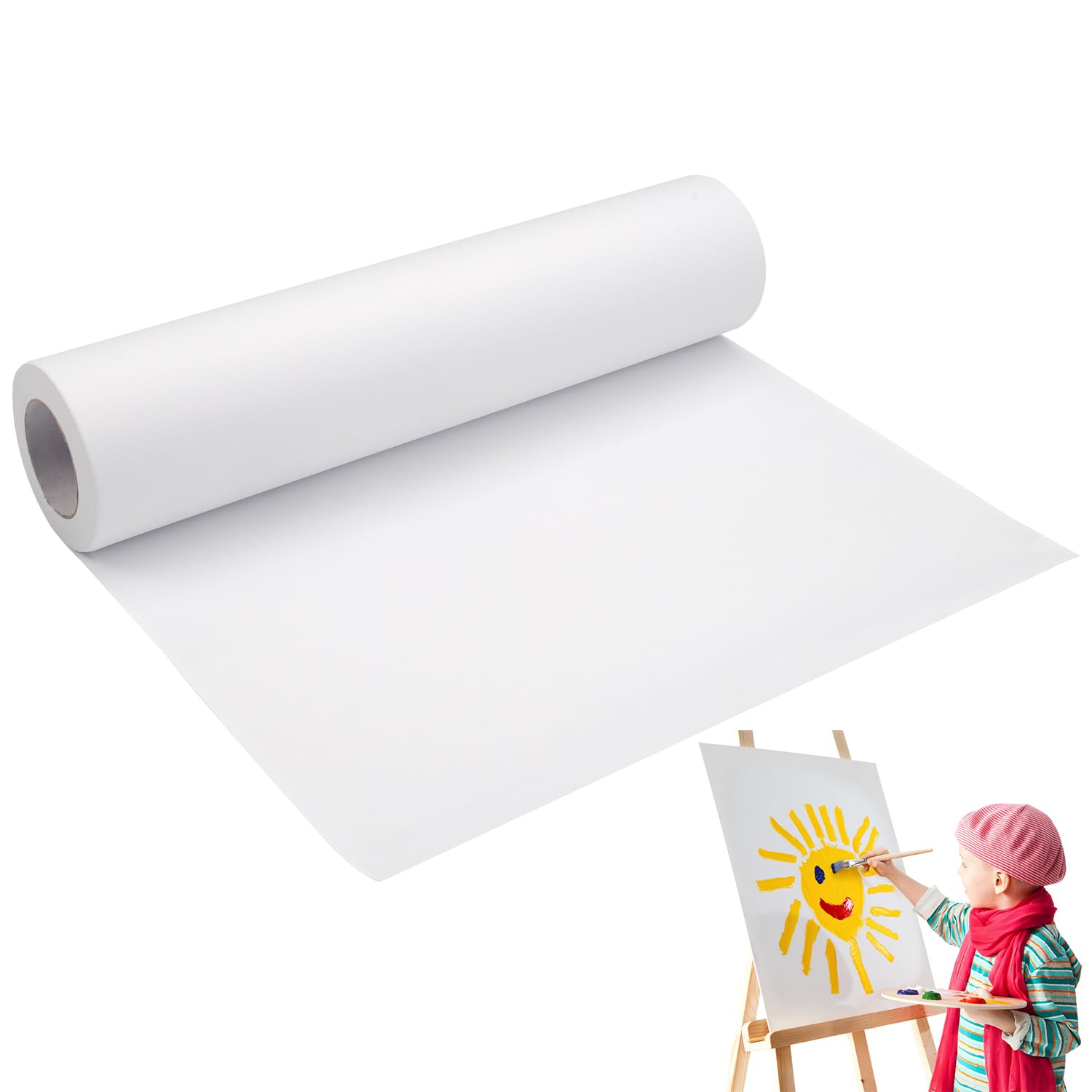 Rollo de Papel de Dibujo, 22.5 cm X 10 Meters Papel Continuo Blanco, Blanco Rollo de Papel, Ideal para Niños, Papel de Dibujo para Artistas, Bosquejo, Boceto Pintura Dibujo, Proyecto De Artesanía