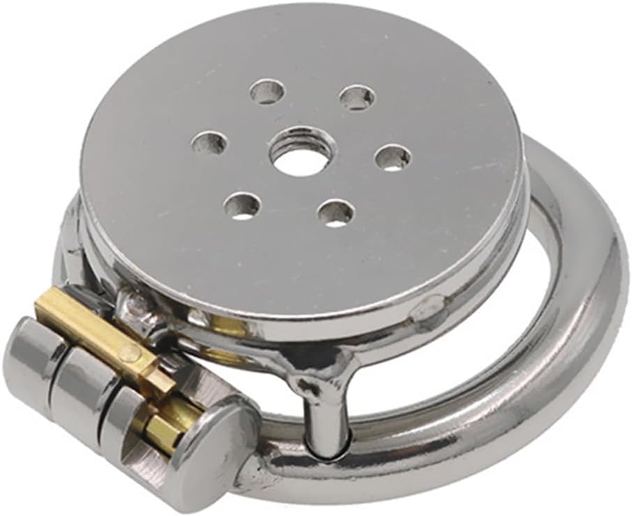 Stainless Steel Flat Round Hole Chastity Lock Chastity Device Penis Cage Flat Short Beginner Cage for Men to Wear Bondage Sm Chastity Cage Adult Game Sex Toy 40mm