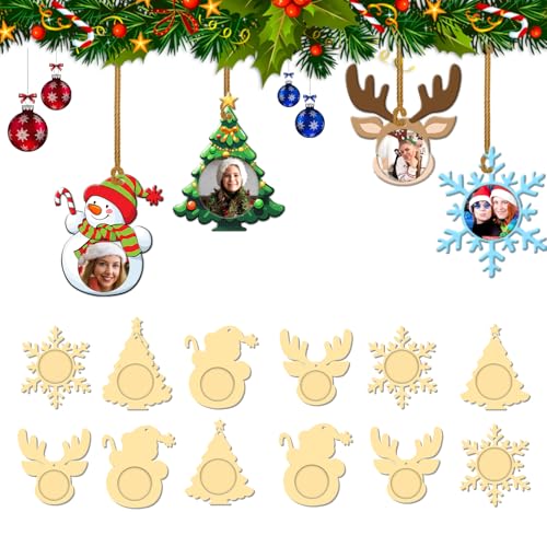 12 Pcs Christmas Photo Frame Picture Ornaments Wooden Christmas...