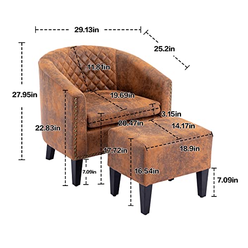 Olela Barrel Chair With Ottoman, Mid Century Modern Living Room Accent Chair, Microfiber Club Chairs, Upholstered Bucket Chair And Foot Rest, Comfy Bedroom Armchairs With Decorative Rivets, Coffee #TOP1