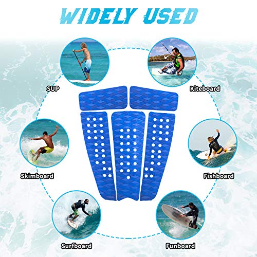 image for Pluzluce EVA Surfboard Traction Pads, 5 Pieces Surfing Tail Pad with A
