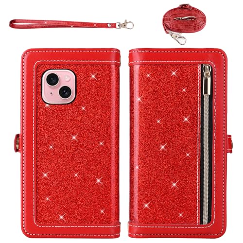 Étui iPhone 15 Plus pailleté avec sangle pour des soirées et sorties l'esprit léger