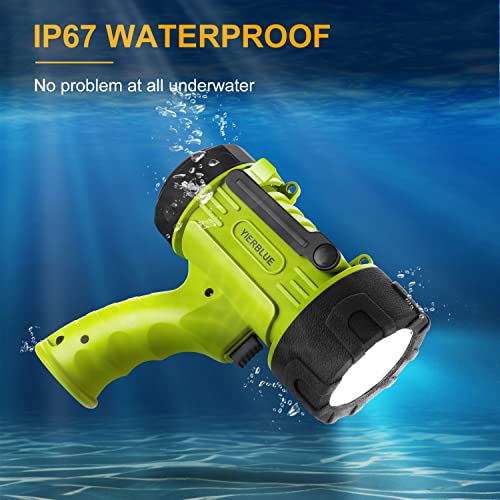 YIERBLUE - Rechargeable LED Flashlight 1000,000 Lumen Super High Waterproof IP67 Long Lasting Spotlight Impact Resistant Floodlight with Foldable Stand and Red Lens