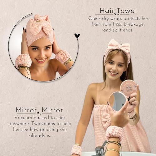 Happy Lolli Power Shower Gift Set – College Essential Bath Accessories for Women and Teen Girls – Includes Body Towel, Hair Towel, Wrist Bands, Headband, Face Sponge and More (Fresh in Pink) - Image 6