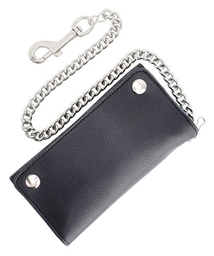 Image of RFID Blocking Men's Tri-fold Vintage Long Style cow Leather With Chain card holder Wallet,MADE IN USA