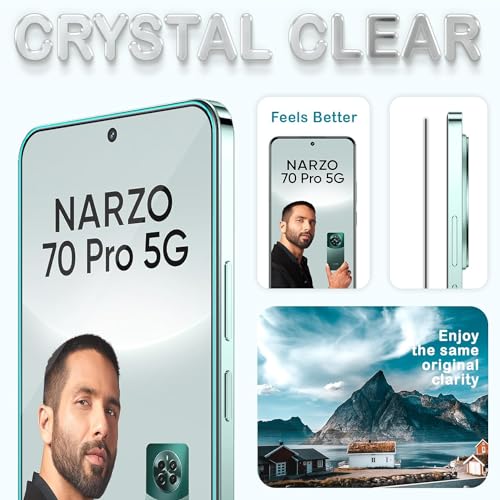 Image of SENBUN Tempered Glass Screen Protector Compatible for Realme Narzo 70, Narzo 70 Pro with Edge to Edge Coverage and Easy Installation Kit, Pack of 1, Black