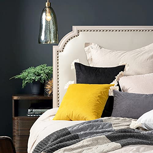 Phantoscope Pack Of 2 Corduroy Soft Pillow Covers Decorative Striped Velvet Throw Pillows With Cotton Tassels Ultra Solid Cushion Covers Pillowcases, Wheat 12 X 20 Inches #TOP6