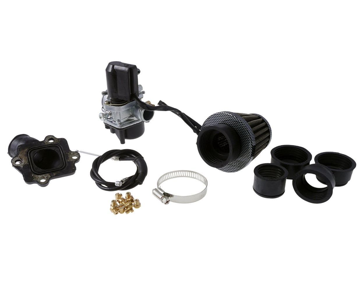 Kit carburatore 2EXTREME 17,5 con starter compatibile con Yamaha Aerox 50 | Collettore 21 millimetri, filtro aria sportivo, getti 60-105, prese olio e depressione; compatibile con Yamaha Breeze 50, Jog