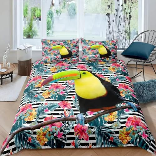 Housse de couette 200x200 microfibre douce motif toucan avec taies 65x65 - 2
