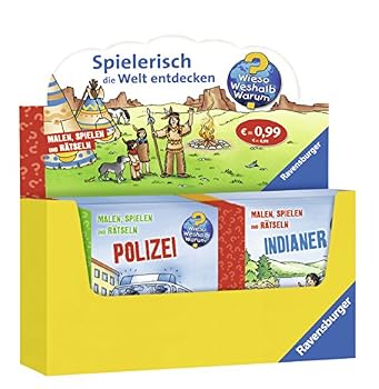 Paperback Verkaufs-Kassette ""Ravensburger Mini-Bilderspaß 70 - Wieso? Weshalb? Warum? Nr. 9"" Malen, Spielen und Rätseln: Baustelle / Indianer / Polizei / Pferde 4 Titel à 10 Ex. Deutsch [German] Book