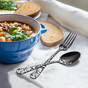 Stapava 24 Piece Black Silverware Set with Steak Knives for 4 Unique Stainless Steel Flatware Cutlery Set Include Fork Spoon Knife Set Mirror Polished Dishwasher Safe Utensils