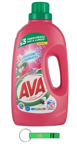 5 x Ava Detersivo Lavatrice Esplosione di Primavera – Lavatrice Liquido Detersivo per lavatrice – Profumo Floreale 26 lavaggi 1300 ml + Portachiavi Beni Culinari