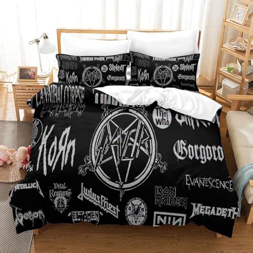 Heavy Metal Juego De Funda Nórdica Estampado 3D Juegos De Cama Cremallera, Funda De Edredón De Microfibra 3 Piezas con Fundas De Almohada para Niños Y Adultos King（220x240cm）