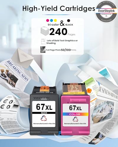 Image of DoorStepInk 67XL Black & Color Remanufactured Ink Cartridge Replacement for HP 67XL - Compatible with DeskJet 2724 /2725 /2755e /4155, Envy Series - High Yield 2-Pack