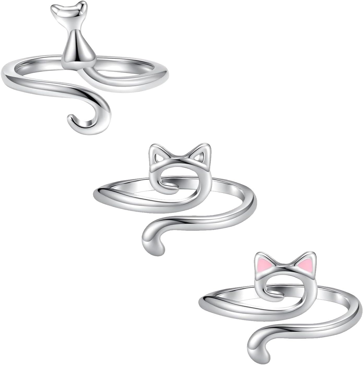 Anel de crochê de metal, 3 peças, ajustável, gancho de malha, acessórios, chapéu de dedo, guia de fios, suporte de dedo DIY tricô artesanato orelhas de gato
