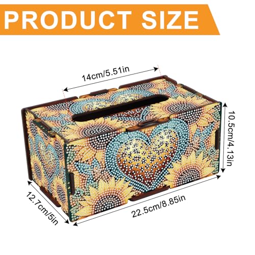 Image of DIY Diamond Painting Tissue Box, Wooden Diamond Art Napkin Holder with Sunflower and Leopard Print Design, Decorative Rhinestone Craft Tabletop Kit for Adults, Desktop Storage Organizer