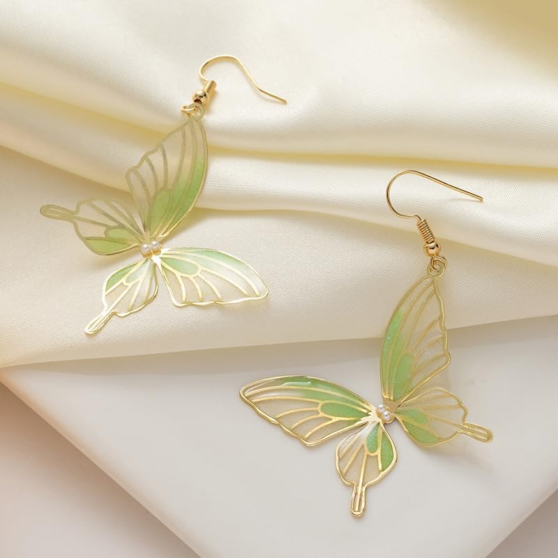Green Butterfly Dangle Earrings for Women, Lightweight Alloy Drop Earrings, Cute Fashion Statement Jewelry Gift - Image 2