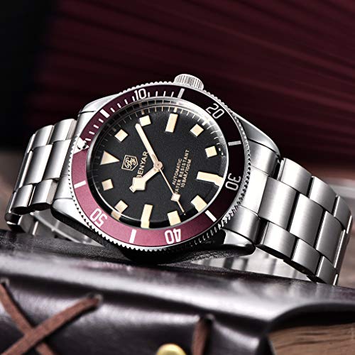 BENYAR Men's Automatic Watch, Stainless Steel Belt One-way Aluminum Bezel Fashion Casual Waterproof Mechanical Watch automatic - Image 3