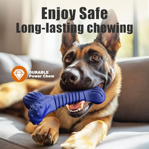 Image of Dog Toys for Aggressive Chewers, Indestructible Chew Toys for Medium Large Dogs,Durable Rubber Dog Bones with Beef Flavor, Tough Dental Toy for Boredom Relief (Blue)