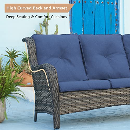 Hummuh 3-Seat Outdoor Wicker Sofa Pe Rattan Patio Couch With Cushions,Deep Seat High Curved Back Armset Patio Sofa #TOP3