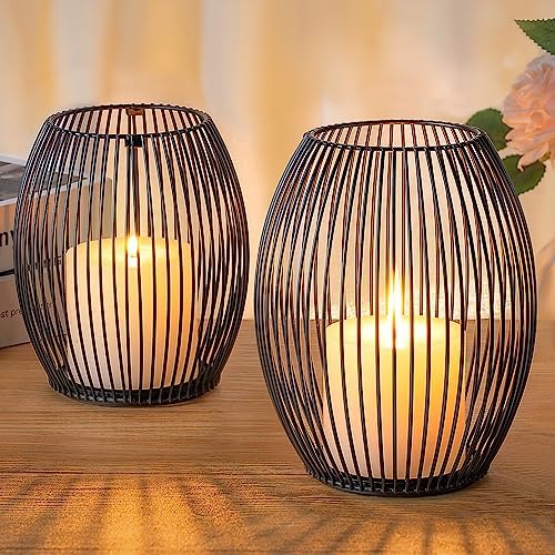 GoMaihe Kerzenständer 2er Set, Deko Wohnzimmer Schlafzimmer Badezimmer Windlicht Kerzenhalter für Stumpenkerzen Vintage Tischdeko Weihnachten Hochzeit Geschenk, Metall Öffnen und S