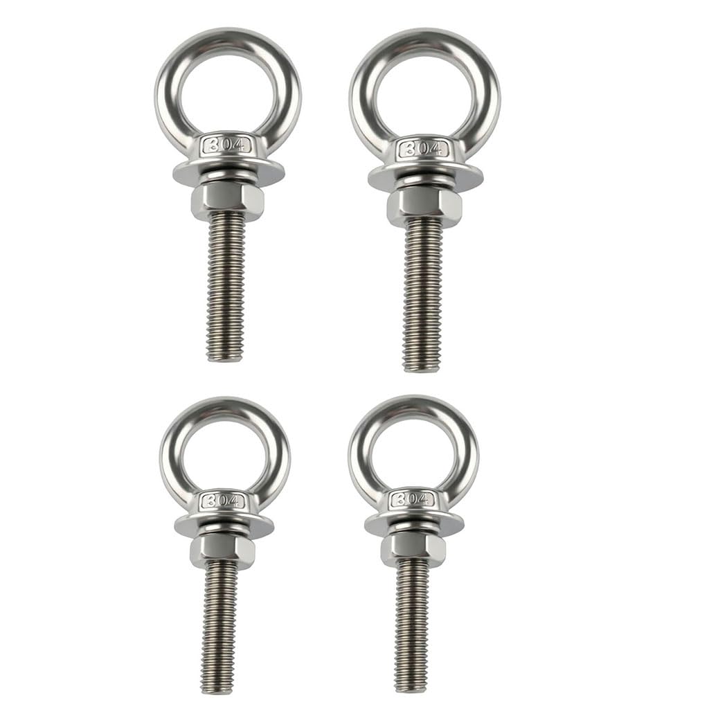 M6X25mm 1/4 "x 1" 304 Stainless Steel Eyebolt with Nut and Washer, Suitable for Swing, Hammock, String lamp, Outdoor Suspension Fastening Device 4-piece