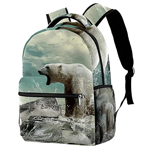 Sac à dos de voyage enfant motif ours polaire blanc pour les sorties scolaires et weekend
