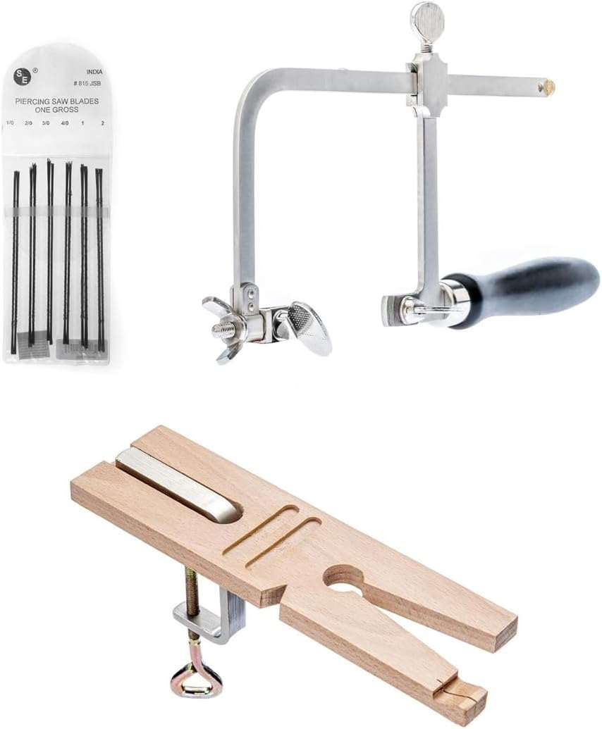 SE 3-in-1 Professional Jeweler's Saw Set - Saw Frame, 144 Blades, and V-Slot Bench Pin with Clamp - Versatile Tools for Precise Jewelry Making